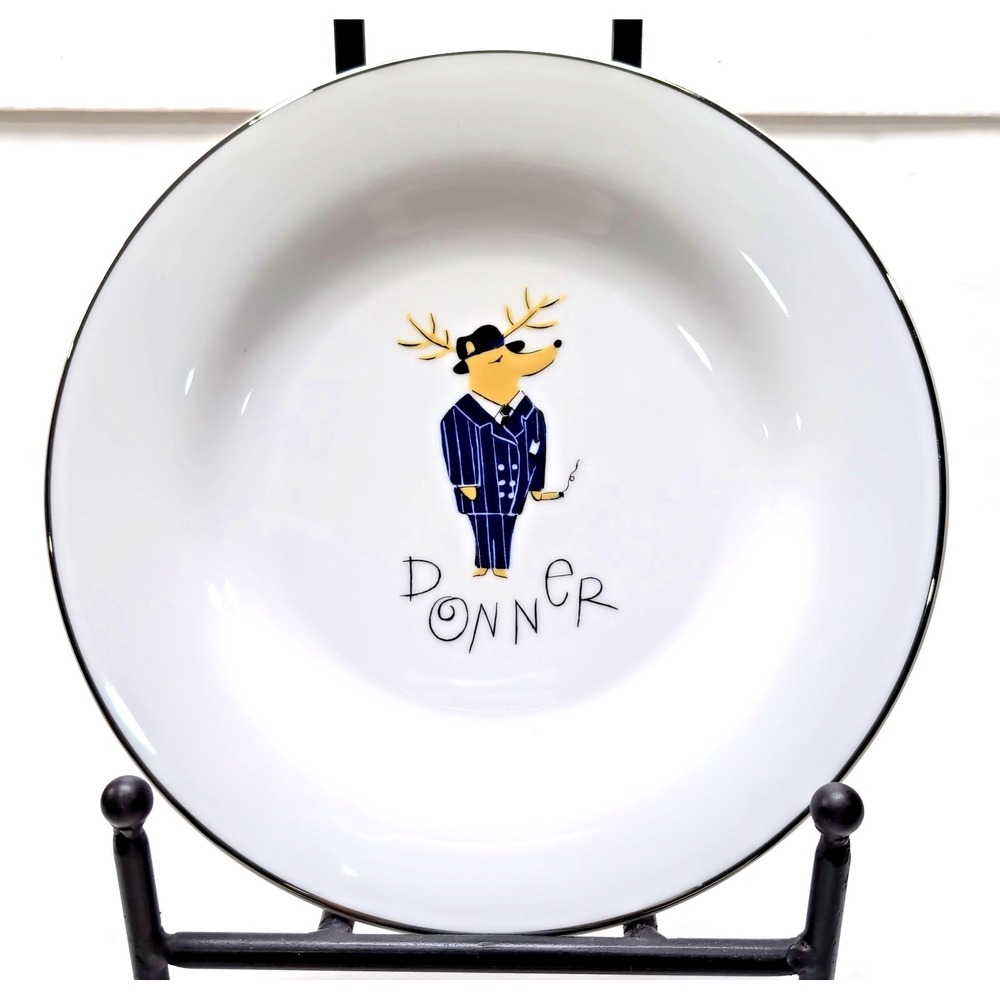 Pottery Barn DONNER Reindeer Dinner Plate 11"‎ Christmas Platinum Rim RETIRED